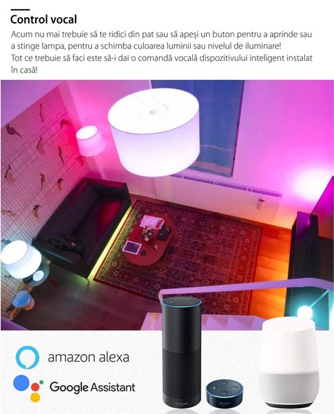 Bec inteligent LED multicolor RGB variator wifi